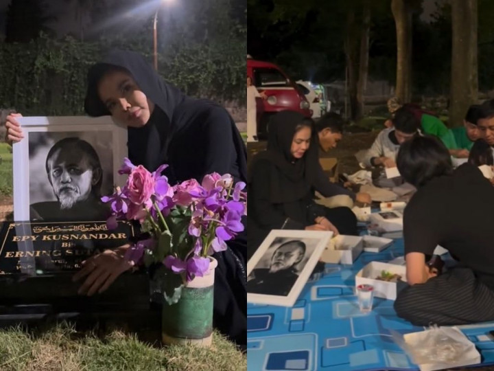 Momen Karina Ranau Sahur di Pemakaman Mendiang Epy Kusnandar