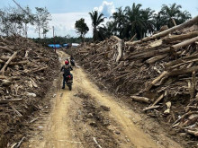 Relawan Jhonlin Group Bersihkan Material Pascabencana di Aceh