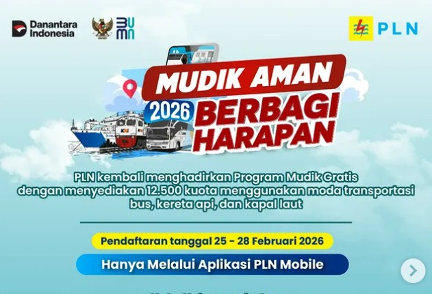 Pendaftaran Mudik Gratis PLN 2026 Dibuka, Tersedia Ribuan Kursi untuk Berbagai Rute