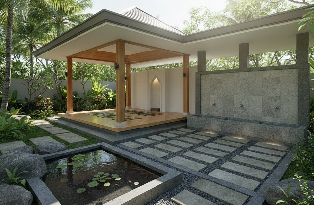 Inspirasi desain mushola terbuka. Foto: Gemini AI