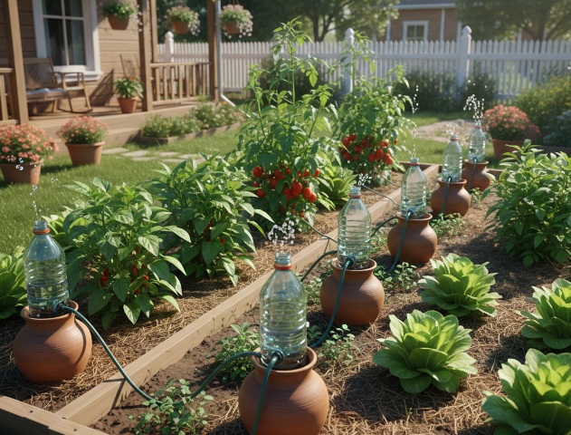 Desain kebun irigasi botol tetes. Foto: Gemini AI