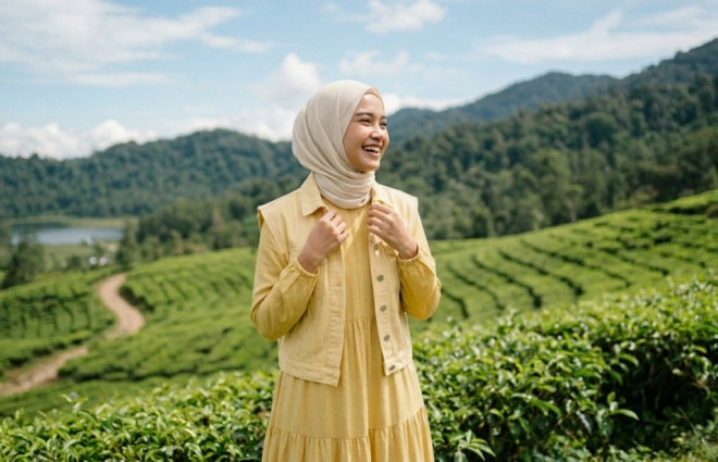 Pada tahun ini, butter yellow diprediksi menjadi tren busana Lebaran Idulfitri 2026. Ilustrasi Gemini Ai