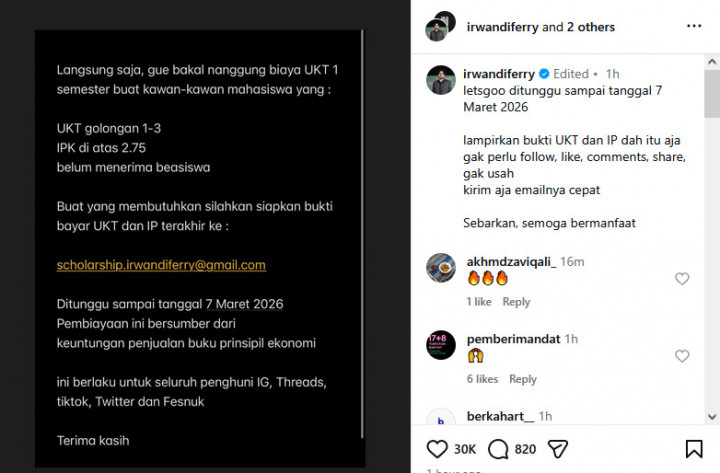 Ferry Irwandi Sediakan Beasiswa 1 Semester ! Ini Cara Daftar dan Syaratnya