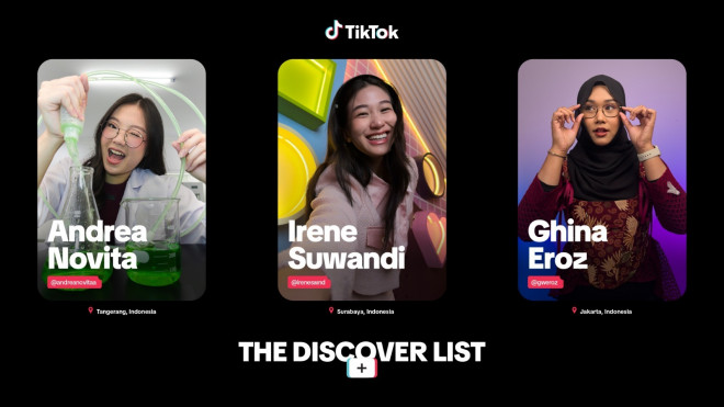 Andrea Novita, Gina Eros, dan Irene Suwandi, kreator Indonesia dalam The Discover List 2026 TikTok Indonesia.