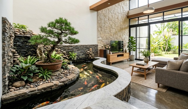 5 Inspirasi Desain Kolam Ikan di Ruang Tamu Estetik dan Menenangkan