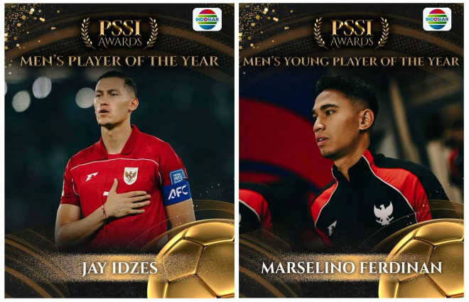 Poster Jay Idzes dan Marselino Ferdinan sebagai pemenang PSSI Awards 2026. (Foto: Instagram resmi Indosiar)