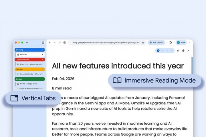 Google Chrome Vertical Tabs, Mode Baca Imersif Tingkatkan Produktivitas
