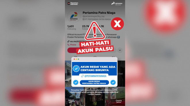 Akun bodong Pertamina Patra Niaga di TikTok. Foto: Pertamina