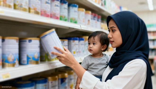 Orang tua diimbau untuk tidak lagi memilih susu formula hanya berdasarkan klaim. Ilustrasi AI