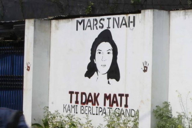 Coretan dinding tentang Marsinah. Dok Media Indonesia.