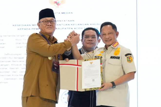 Solidaritas Sumut dan Sumbar hibahkan Rp287 Miliar untuk pemulihan Aceh. ist