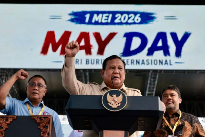 Presiden Prabowo Subianto pada peringatan Hari Buruh (May Day) 2026 di Monas. DOK Bakom RI