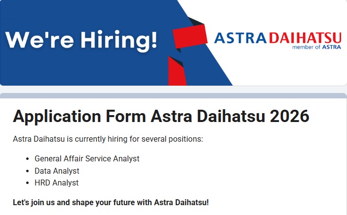 Astra Daihatsu Buka Lowongan Kerja 2026: Buka 3 Posisi untuk Lulusan S1, Cek Syaratnya!