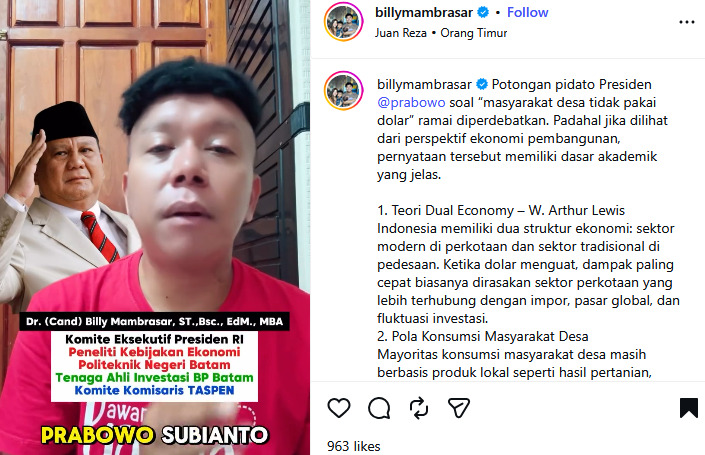 Billy Mambrasar Ungkap Konteks Utuh Pidato Prabowo: Desa Tetap Terdampak Dolar, Tapi Lebih Lama