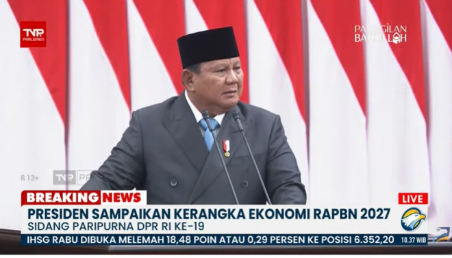 Presiden Prabowo Subianto dalam sidang paripurna DPR RI ke-19.
