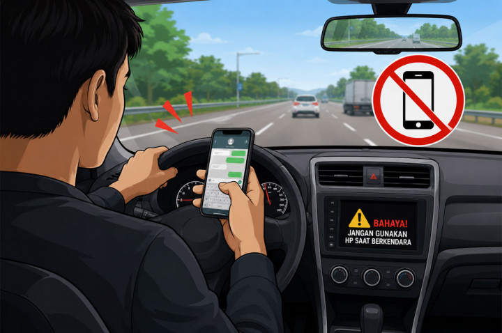 Bahaya Main Ponsel Saat Berkendara, Bisa Penjara 3 Bulan