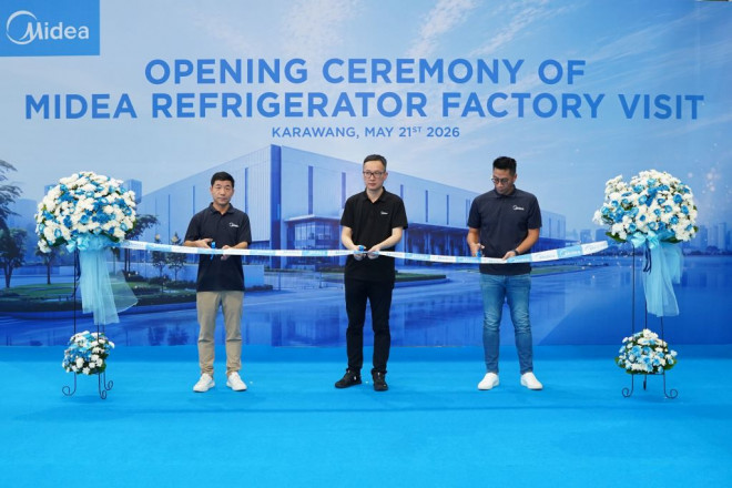 Peresmian pabrik kulkas terbesar di Indonesia yang berlokasi di kawasan industri Suryacipta, Karawang, Jawa Barat. Foto: Midea