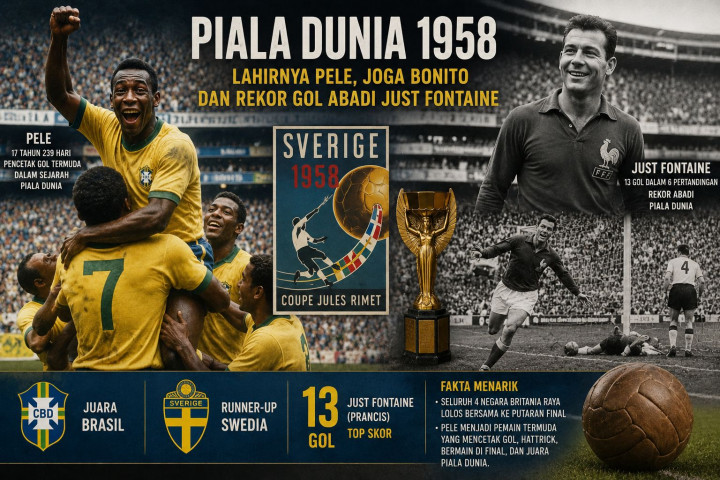 Sejarah Piala Dunia 1958: Lahirnya Pele, Joga Bonito Brasil dan Rekor Gol Abadi Just Fontaine