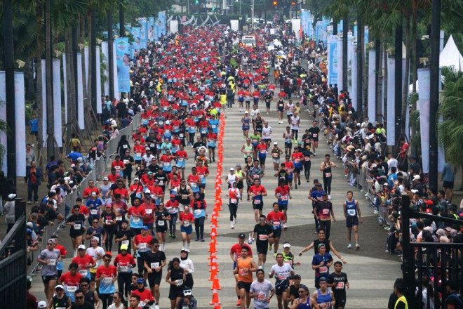 Suasana lomba lari BTN Jakarta International Marathon (BTN JAKIM) 2025. (Foto: Zam/medcom.id)