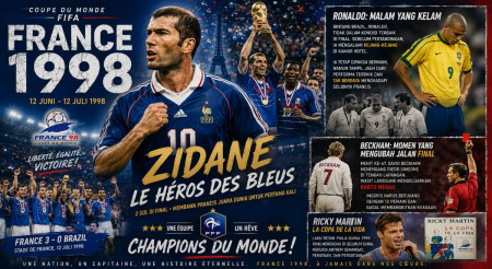 Sejarah Piala Dunia 1998: Misteri Ronaldo, Magis Zidane dan Kartu Merah Beckham