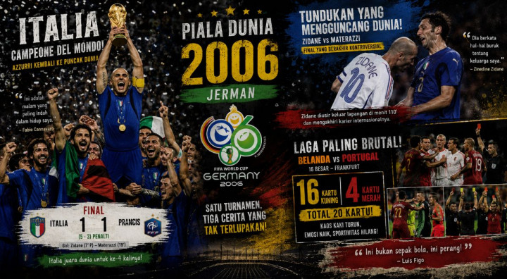 Sejarah Piala Dunia 2006: Kejayaan Italia Mengiringi Akhir Pilu Zinedine Zidane