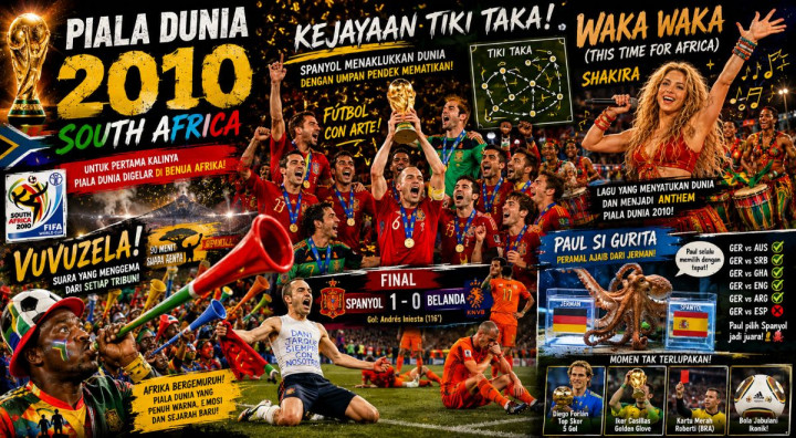 Sejarah Piala Dunia 2010: Demam Vuvuzela, Waka Waka, Prediksi Paul si Gurita dan Magis Tiki-Taka