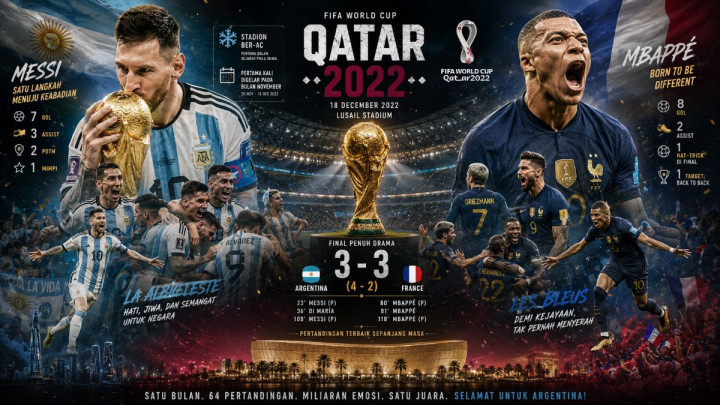 Sejarah Final Piala Dunia 2022: Final “Gila” Messi vs Mbappe