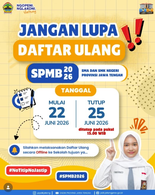 Cara Daftar Ulang SPMB SMA/SMK Jateng 2026: Jadwal, Syarat, dan