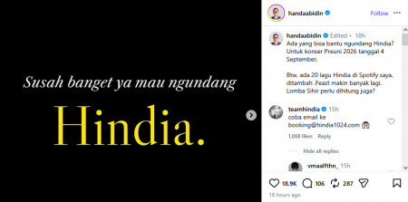 Rektor President University Curhat di IG: Susah Banget Undang Hindia, Auto Direspons Teamhindia