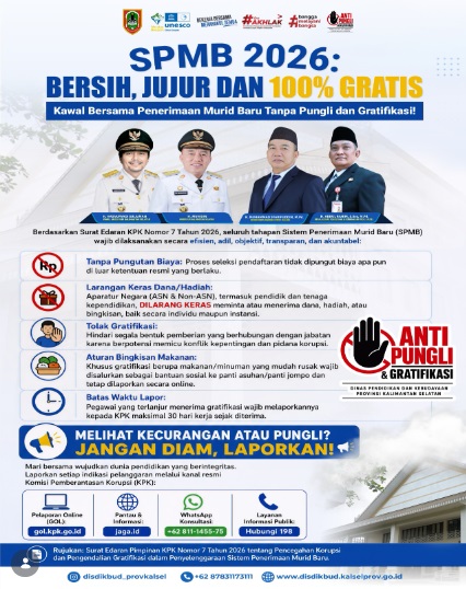 SPMB Kalsel 2026 100% Gratis, Laporkan Jika Ada Sekolah Minta Uang!