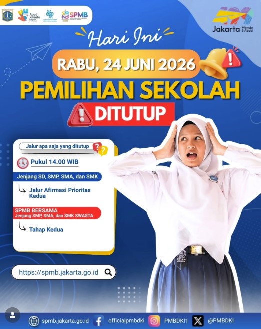 Ditutup Jam 14.00 WIB Hari Ini! Segera Pilih Sekolah SPMB Jakarta 2026 Jalur Afirmasi dan SPMB Bersama