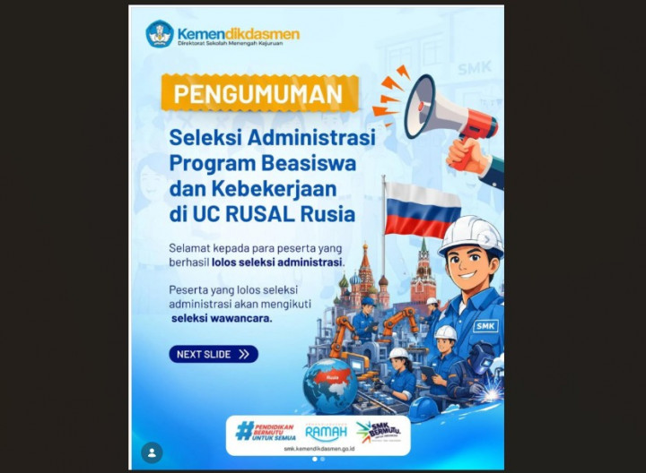 Pengumuman Hasil Seleksi Administrasi Beasiswa UC RUSAL Rusia 2026, Cek Jadwal Wawancara