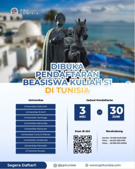 Dibuka Sampai 30 Juni, Ini Syarat dan Cara Daftar Beasiswa S1 Tunisia 2026