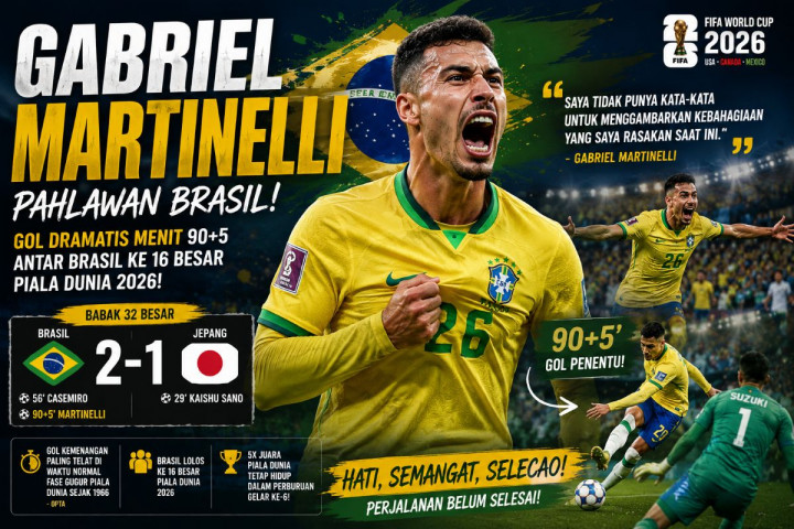 Kata-kata Gabriel Martinelli usai Jadi Pahlawan Brasil Singkirkan Jepang dari Piala Dunia 2026