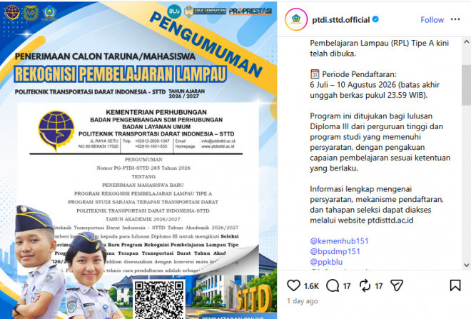 PMB PTTI-STTD. Foto: @ptdi.stdd.official