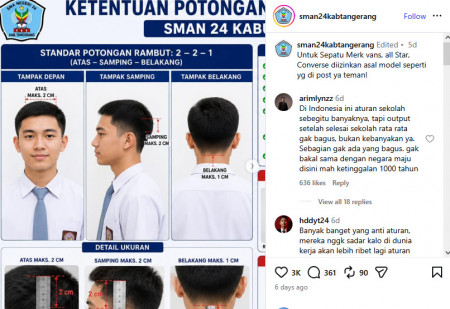 Dipuji Warganet, Begini Aturan Seragam, Potongan rambut dan Sepatu Siswa di SMAN 24 Kabupaten Tangerang