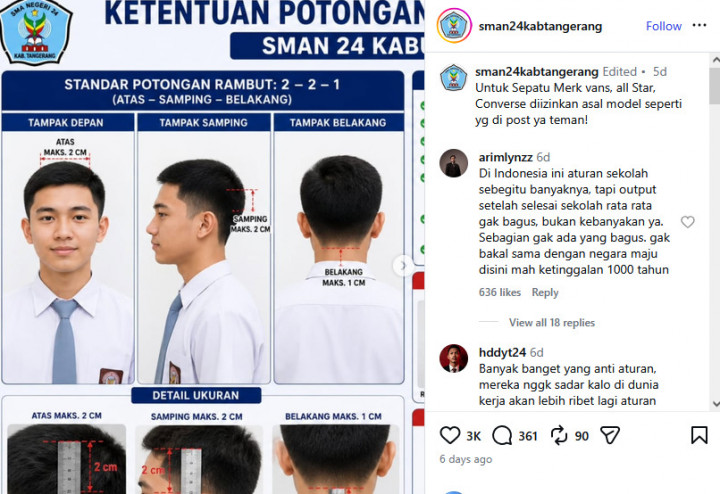 Dipuji Warganet, Begini Aturan Seragam, Potongan rambut dan Sepatu Siswa di SMAN 24 Kabupaten Tangerang