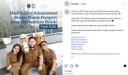 Besok! Link Pengumuman Hasil Seleksi Administrasi Mutasi PNS Pemprov Jabar 2026