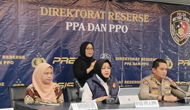 Konferensi pers Direktorat Reserse Perlindungan Perempuan dan Anak serta Perdagangan Orang (PPA-PPO) Polda Metro Jaya.(Dok. Antara)