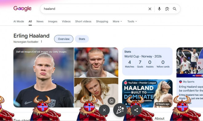 Tampilan animasi ketika mencari nama Haaland di Google. (Foto; Screenshot Google ketika mencari nama Haaland)