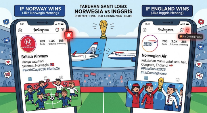 Norwegia vs Inggris Memanas, Maskapai Kedua Negara Taruhan Ganti Logo Jelang Perempat Final Piala Dunia 2026