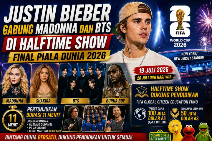 Justin Bieber Gabung Madonna dan BTS di Halftime Show 11 Menit Final Piala Dunia 2026