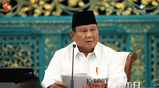 Prabowo dalam Sidang Kabinet Paripurna di Jakarta. Foto: Youtube Metro TV