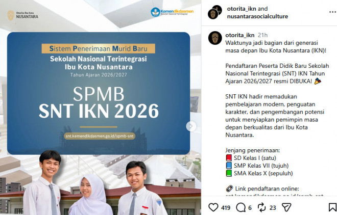 SPMB SNT IKN 2026. Foto: Instagram @otorita_ikn