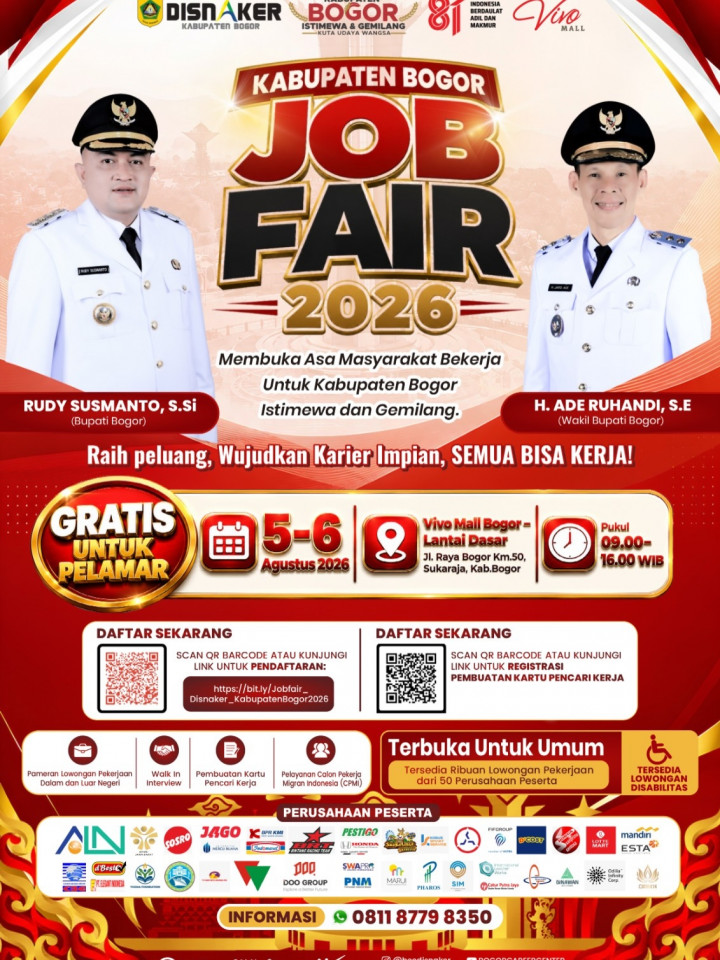 Job Fair Kabupaten Bogor 2026 Buka Ribuan Lowongan Kerja dari 50 Perusahaan, Cek Jadwal dan Lokasinya!