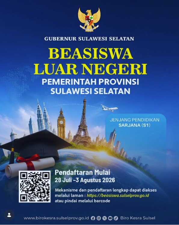 Pemprov Sulsel Buka Beasiswa Kuliah Luar Negeri S1 Jurusan Ilmu Islam: Cek Syarat, Cara Daftar, dan Jadwalnya