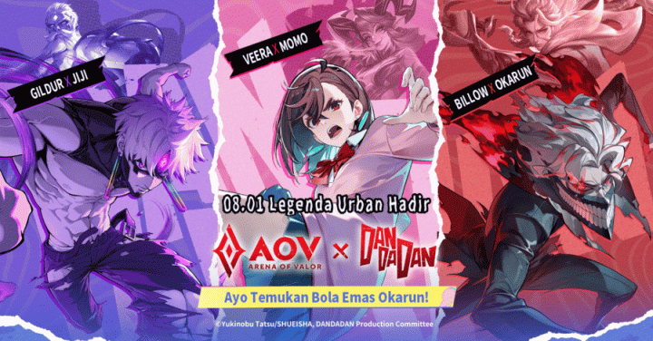 Arena of Valor x DAN DA DAN Resmi Dimulai, Ada Skin Okarun, Jiji, dan Momo