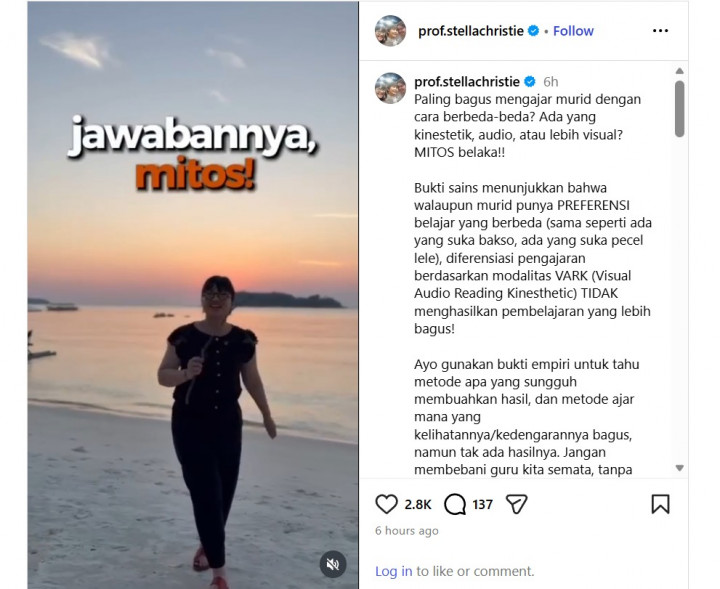 Gaya Belajar Visual, Audio, Kinestetik Tak Terbukti Secara Sains, Wamen Stella: Mitos