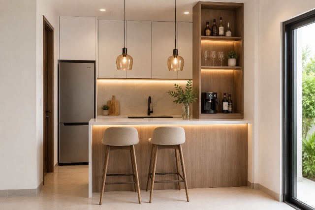 5 Inspirasi Mini Bar Dapur Minimalis, Bikin Dapur Sempit Makin Estetik