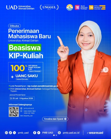 Beasiswa KIP Kuliah UAD 2026 Dibuka: Kuliah Gratis S1 8 Semester, Cek Syarat dan Jadwalnya